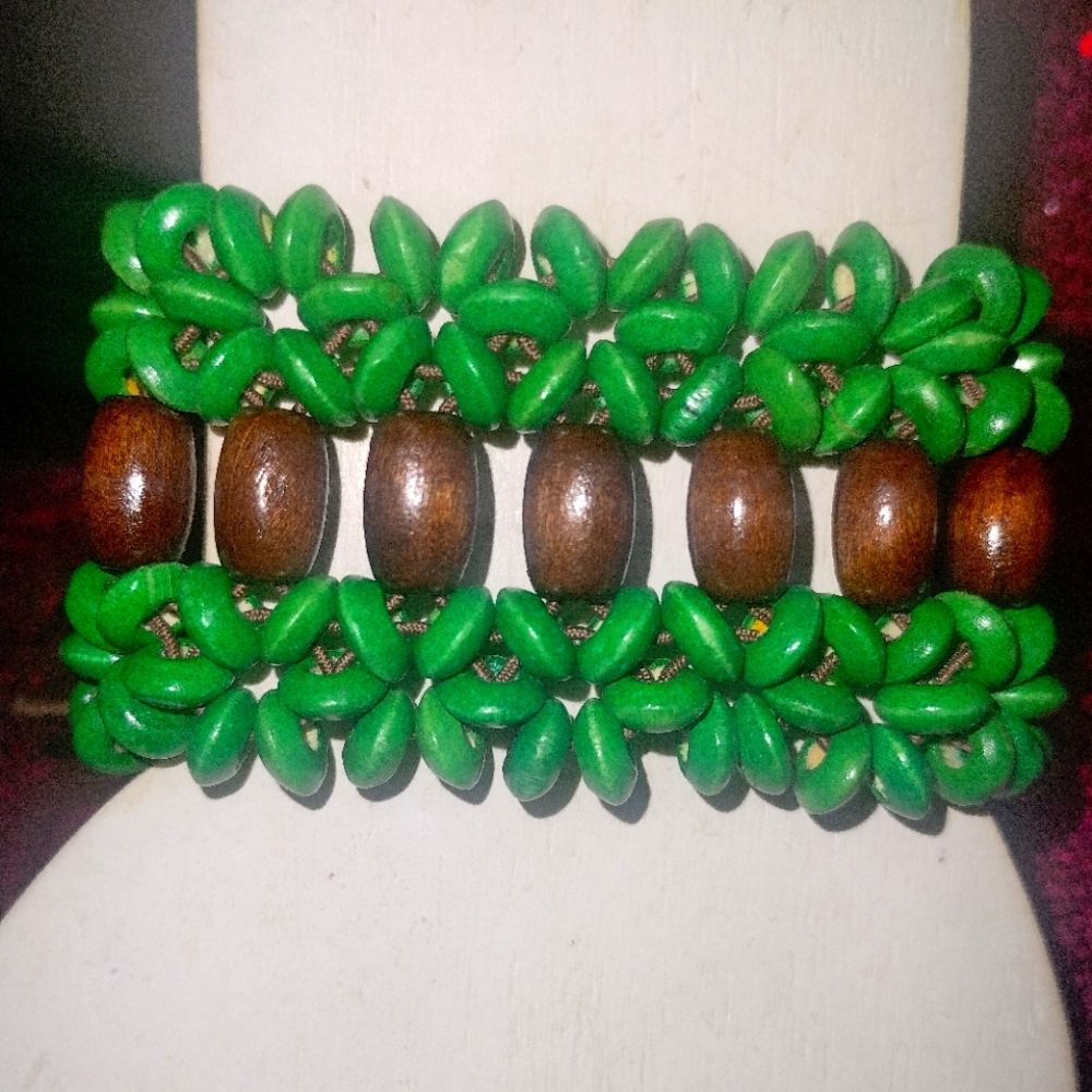 Paparazzi wood stretchy bracelet green/brown💚